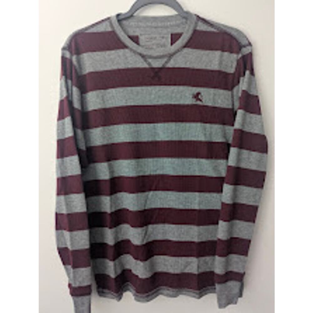 Express Men’s Medium Waffle Knit Long Sleeve Shirt Gray Red Striped Thermal